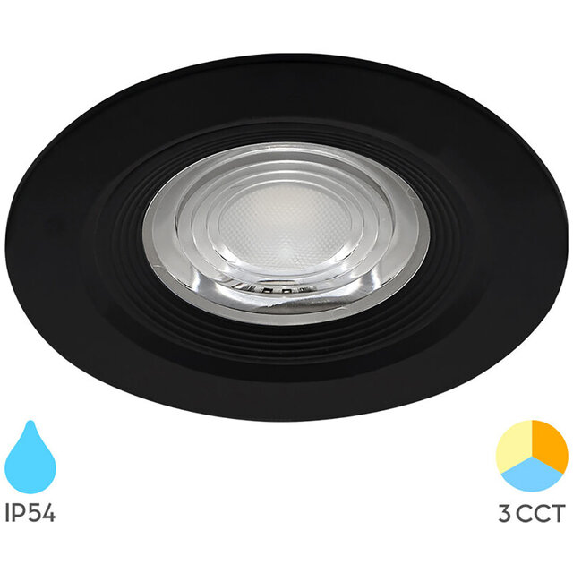 Zwarte ronde LED inbouwspot 7W 630 lumen 6500K koel wit licht IP54 waterdicht 38 graden beam angle