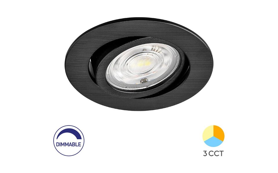 HLW LED LED Recessed Spotlight - Brinton - 7W 630lm 38D - Dimmable - 830 Warm White 3000K - Round - Black
