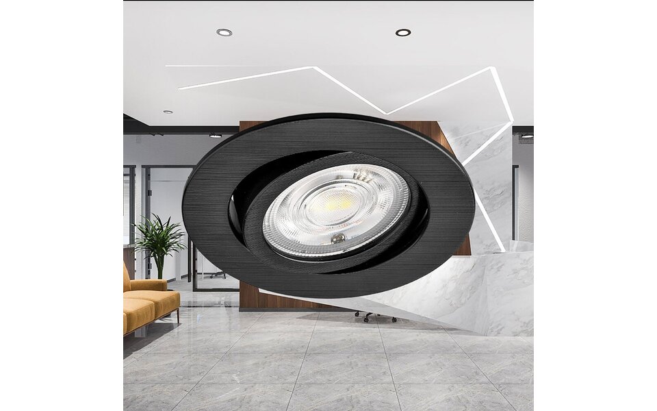 HLW LED LED Recessed Spotlight - Brinton - 7W 630lm 38D - Dimmable - 830 Warm White 3000K - Round - Black