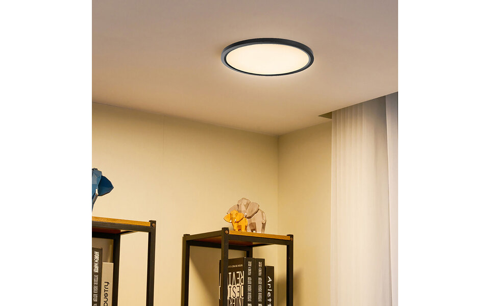 HLW LED LED Plafondlamp - Brinton Jin - 45W 5280lm - 865 Helder/Koud Wit 6500K - Ø500 mm - Opbouw - Rond - Zwart