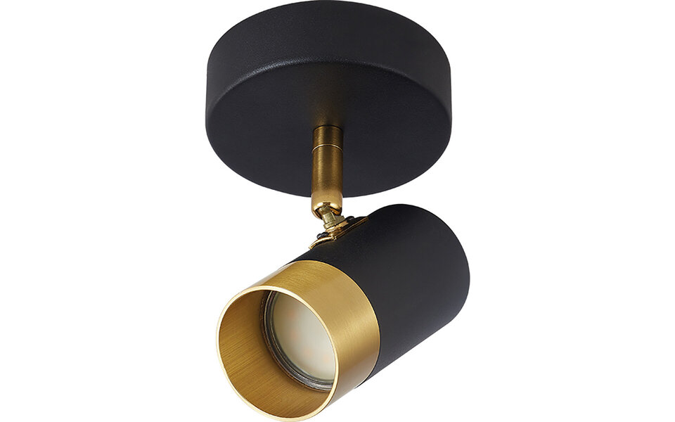 HLW LED LED Ceiling Spotlight - Brinton Tronta - GU10 Fitting - 1-light - Tiltable - Round - Black/Gold