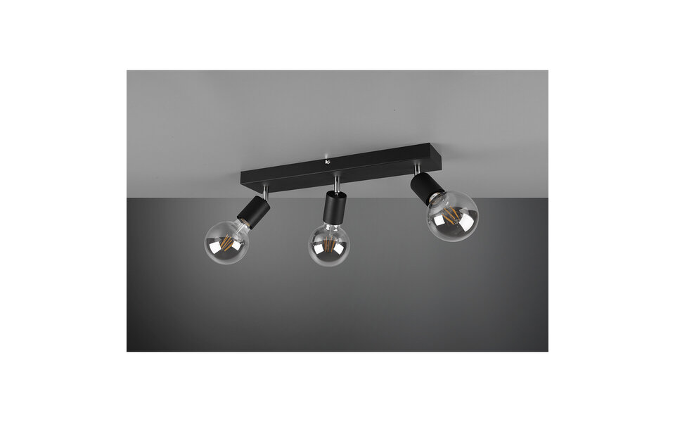 HLW LED LED Ceiling Spotlight - Trion Zuncka - E27 Fitting - 3-light - Rectangular - Matte Black - Aluminum