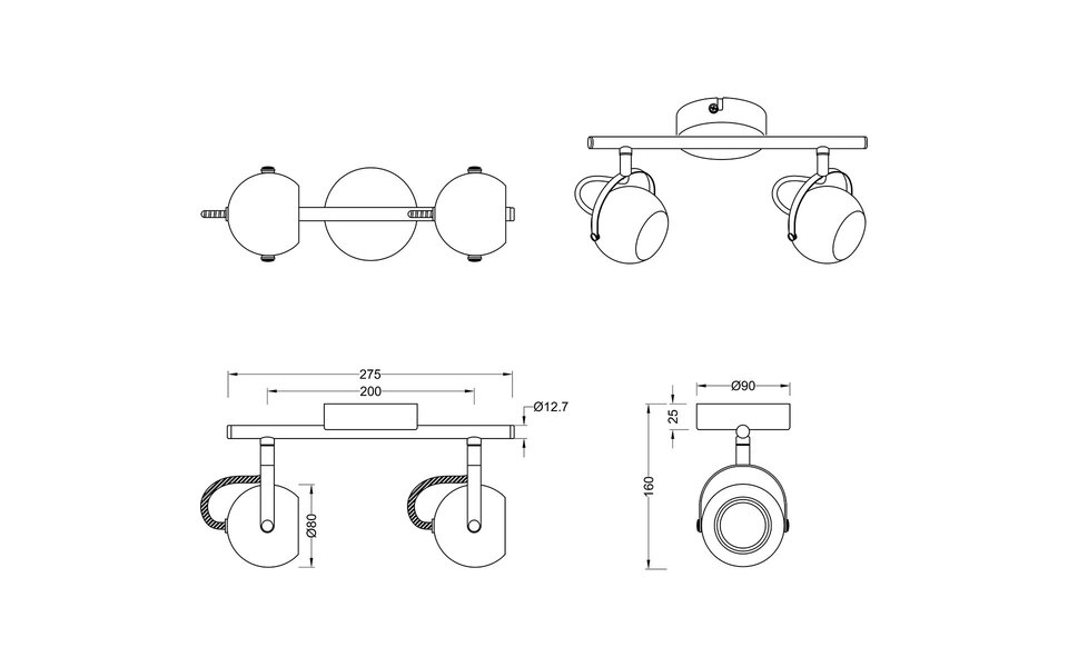 HLW LED LED Ceiling Spotlight - Trion Bosty - GU10 Fitting - 2-light - Rectangular - Matte White - Aluminum