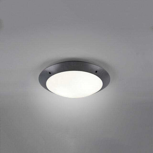 HLW LED LED Ceiling Light - Bathroom Light - Trion Camiro - Surface Mounted Round - Waterproof IP54 - E27 Fitting - 2-light - Matte Anthracite - Plastic