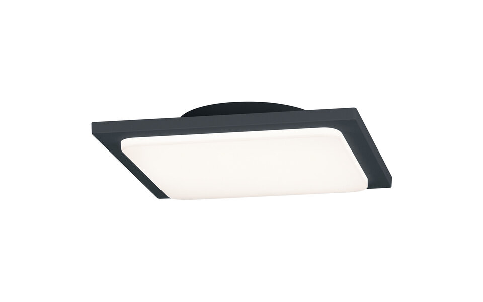 HLW LED LED Plafondlamp - Badkamerlamp - Trion Tovery - Opbouw Vierkant 18W - Waterdicht IP54 - Warm Wit 3000K - Mat Antraciet - Aluminium