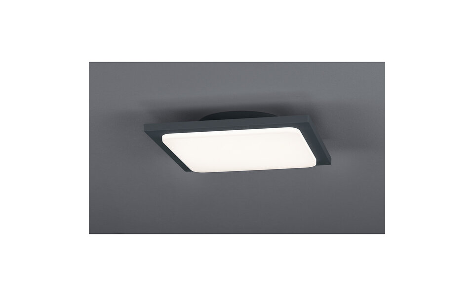 HLW LED LED Ceiling Light - Bathroom Light - Trion Tovery - Surface Mounted Square 18W - Waterproof IP54 - Warm White 3000K - Matte Anthracite - Aluminum