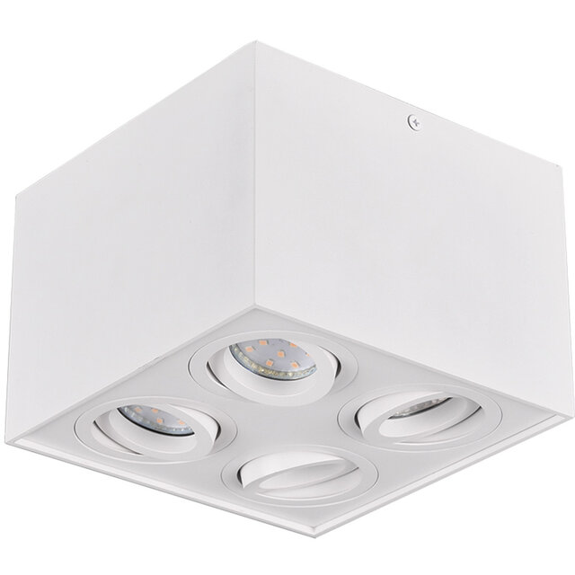 Matwitte draaibare LED plafondspot met 4 lichtpunten en GU10 fitting tot 35W wit licht Matwitte draaibare LED plafondspot met 4 lichtpunten en GU10 fitting tot 35W wit licht