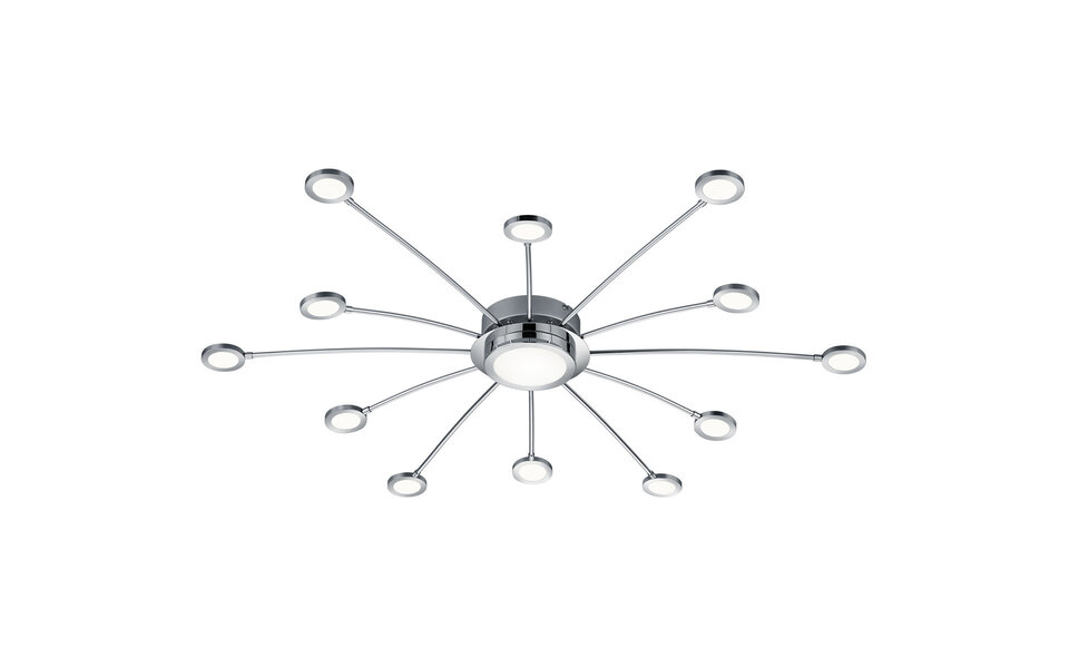 HLW LED LED Plafondlamp - Trion Bodrina - 24W + 6W - 13-lichts - Aanpasbare Kleur - Dimbaar - Afstandsbediening - Rond - Mat Chroom - Aluminium