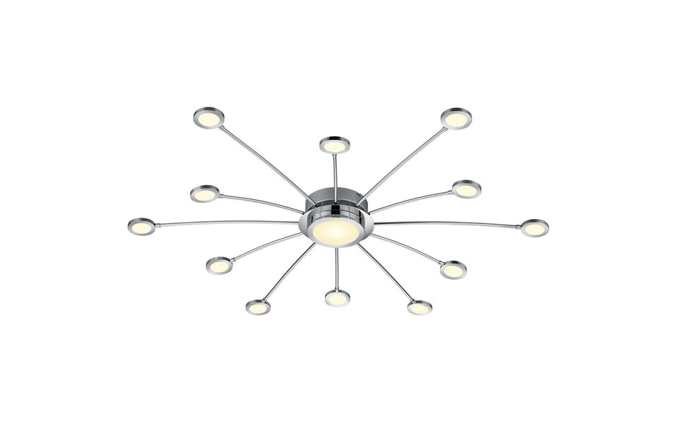 HLW LED LED Ceiling Lamp - Trion Bodrina - 24W + 6W - 13 lights - Adjustable Color - Dimmable - Remote Control - Round - Matte Chrome - Aluminum