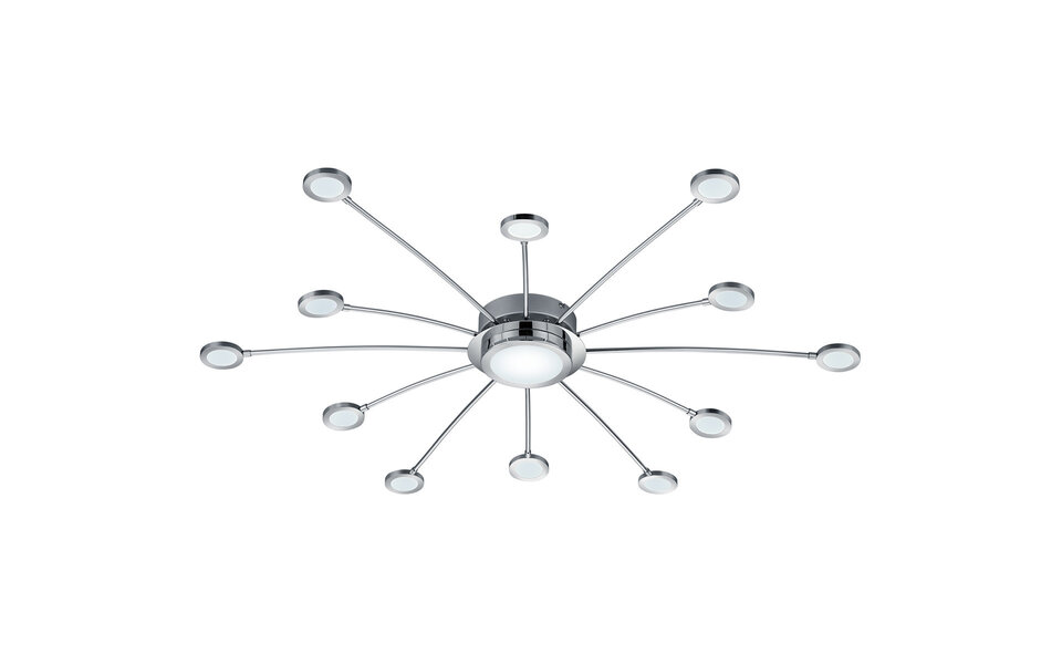 HLW LED LED Ceiling Lamp - Trion Bodrina - 24W + 6W - 13 lights - Adjustable Color - Dimmable - Remote Control - Round - Matte Chrome - Aluminum