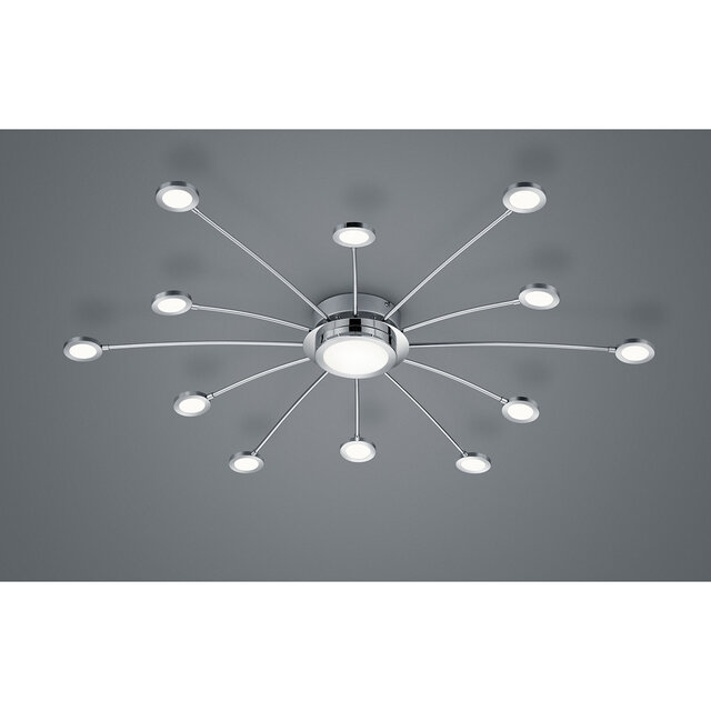 HLW LED LED Plafondlamp - Trion Bodrina - 24W + 6W - 13-lichts - Aanpasbare Kleur - Dimbaar - Afstandsbediening - Rond - Mat Chroom - Aluminium