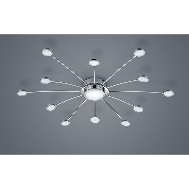 HLW LED LED Plafondlamp - Trion Bodrina - 24W + 6W - 13-lichts - Aanpasbare Kleur - Dimbaar - Afstandsbediening - Rond - Mat Chroom - Aluminium