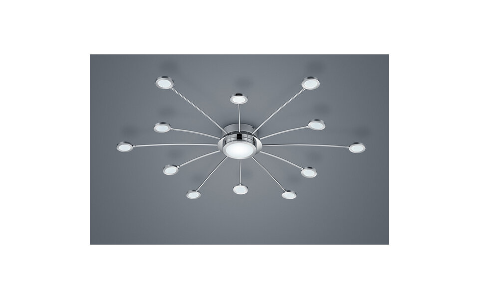 HLW LED LED Plafondlamp - Trion Bodrina - 24W + 6W - 13-lichts - Aanpasbare Kleur - Dimbaar - Afstandsbediening - Rond - Mat Chroom - Aluminium
