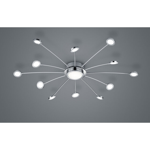 HLW LED LED Ceiling Lamp - Trion Bodrina - 24W + 6W - 13 lights - Adjustable Color - Dimmable - Remote Control - Round - Matte Chrome - Aluminum