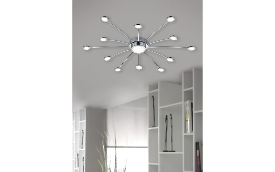 HLW LED LED Ceiling Lamp - Trion Bodrina - 24W + 6W - 13 lights - Adjustable Color - Dimmable - Remote Control - Round - Matte Chrome - Aluminum