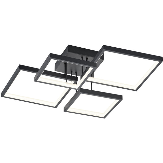 Trion Soranto LED Plafondlamp 24W Mat Zwart Vierkant Dimbaar Verlichting per ruimte