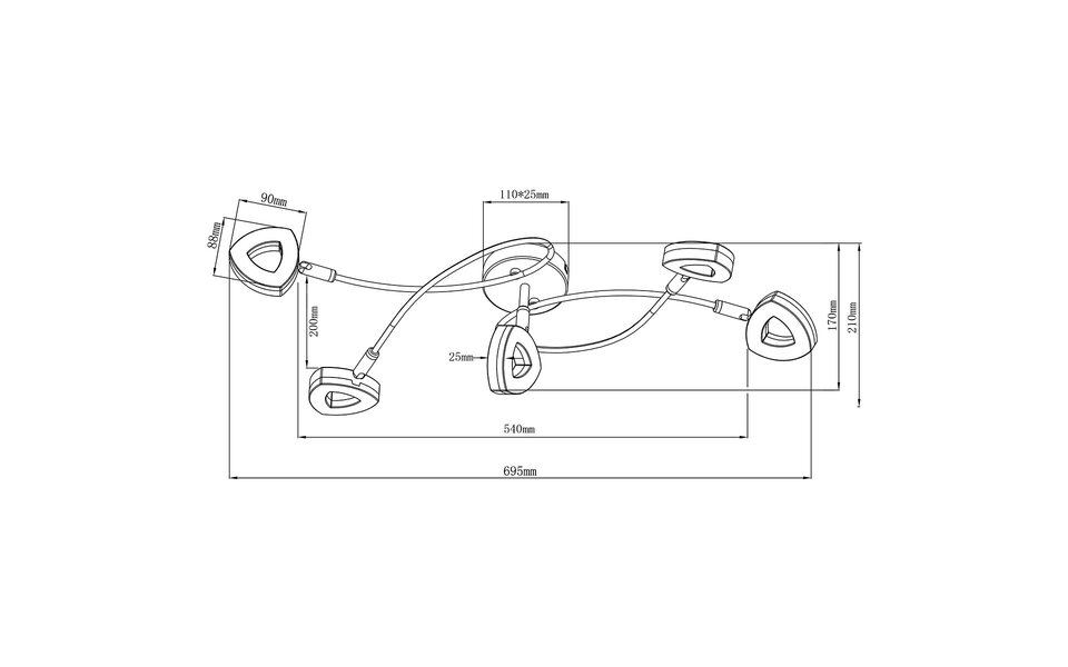 HLW LED LED Ceiling Spotlight - Trion Turon - 20W - Warm White 3000K - 5-light - Round - Matte Chrome - Aluminum