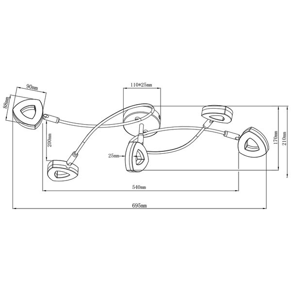 HLW LED LED Plafondspot - Trion Turon - 20W - Warm Wit 3000K - 5-lichts - Rond - Mat Chroom - Aluminium HLW LED LED Plafondspot - Trion Turon - 20W - Warm Wit 3000K - 5-lichts - Rond - Mat Chroom - Aluminium