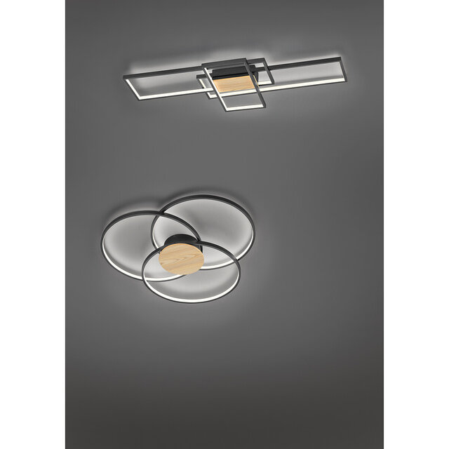 HLW LED LED Ceiling Light - Trion Tucino - 35W - Warm White 3000K - Dimmable - Rectangular - Matte Black - Aluminum