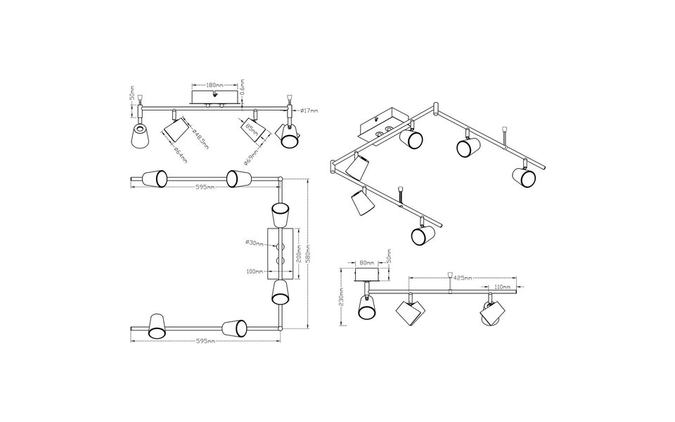 HLW LED LED Plafondspot - Trion Narca - 36W - Warm Wit 3000K - 6-lichts - Rechthoek - Mat Wit - Aluminium