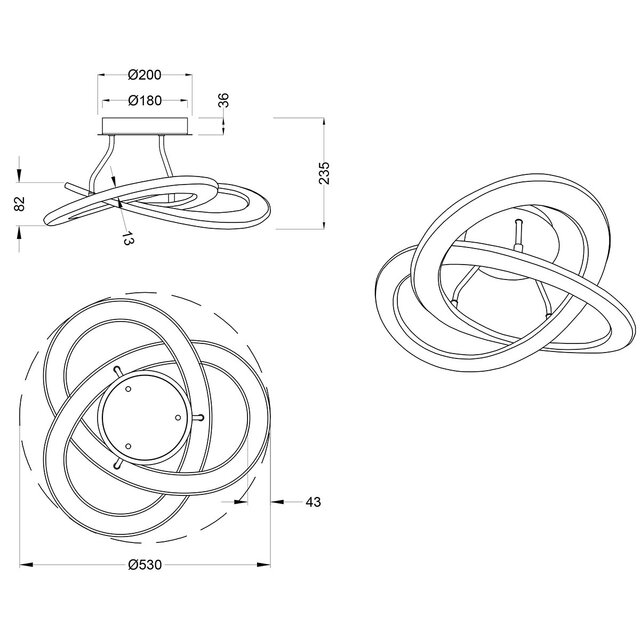 HLW LED LED Ceiling Light - Ceiling Lighting - Trion Oaky - 40W - Warm White 3000K - Dimmable - Round - Matte Nickel - Aluminum