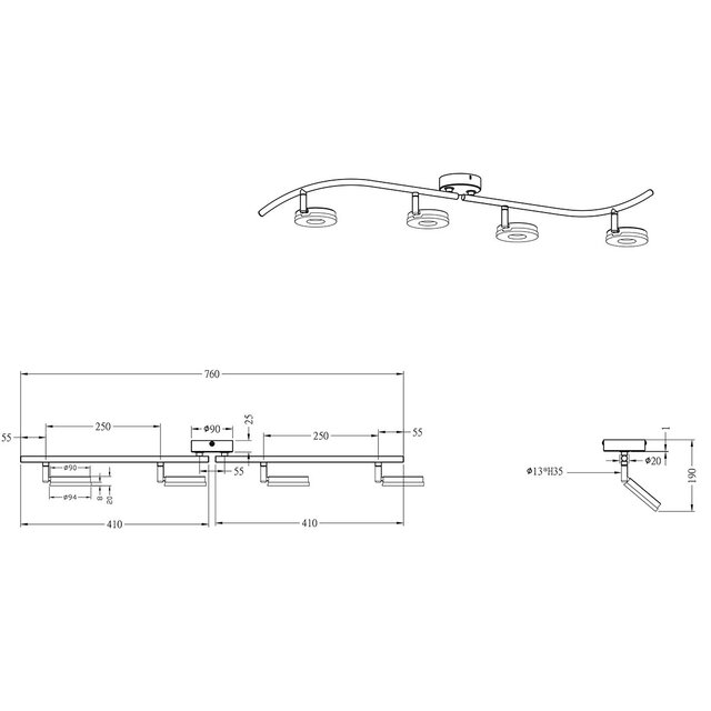 HLW LED LED Plafondspot - Trion Renny - 16W - Warm Wit 3000K - 4-lichts - Rechthoek - Glans Chroom - Aluminium
