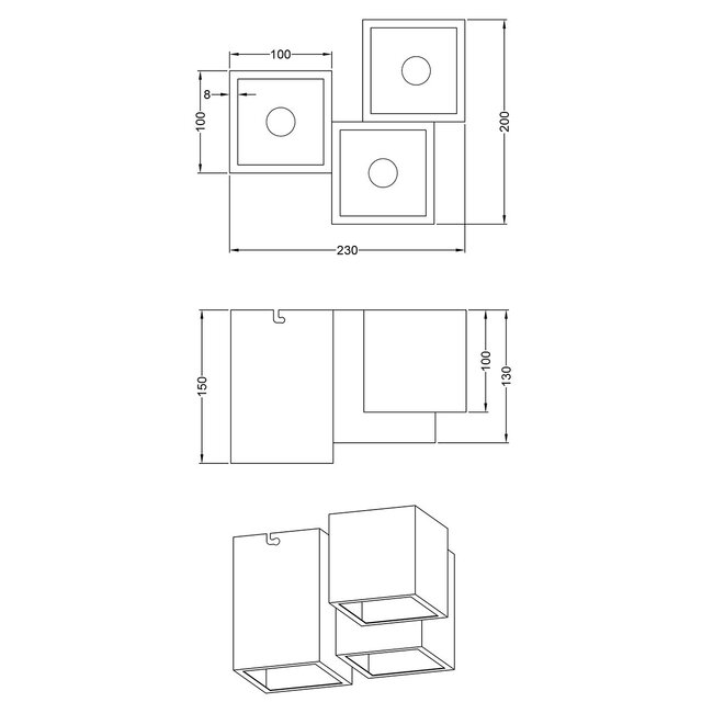 HLW LED LED Ceiling Lamp - Ceiling Lighting - Trion Ferry - GU10 Fitting - 3-light - Rectangular - Matte White - Aluminum
