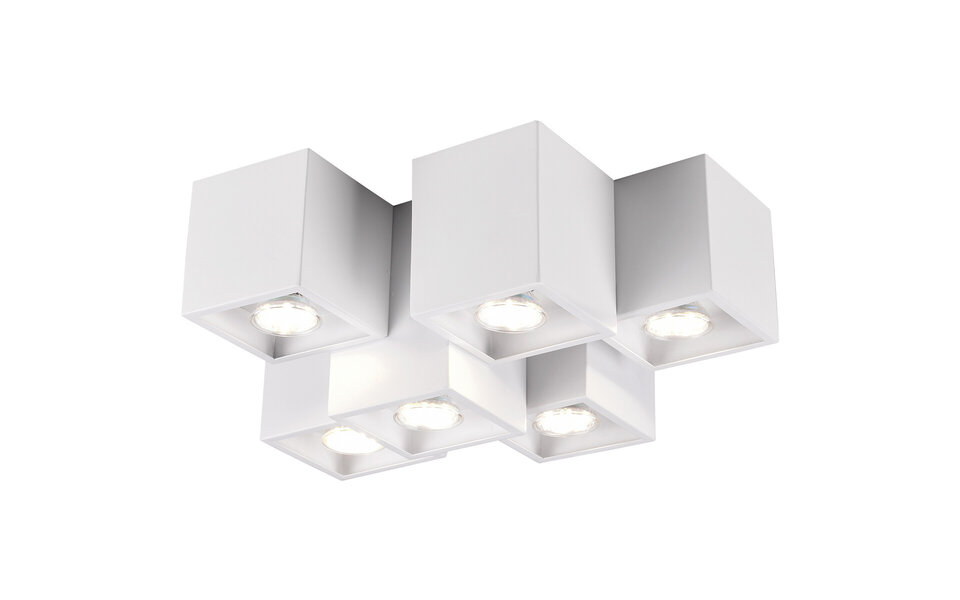HLW LED LED Ceiling Lamp - Ceiling Lighting - Trion Ferry - GU10 Fitting - 6 Lights - Rectangular - Matte White - Aluminum