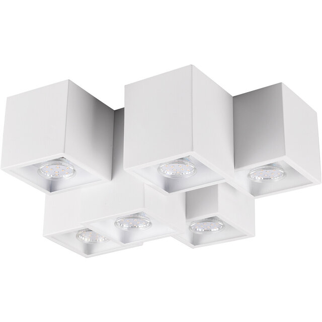 rechthoekige mat witte LED plafondlamp met 6 GU10 fittingen en wit licht tot 35W
