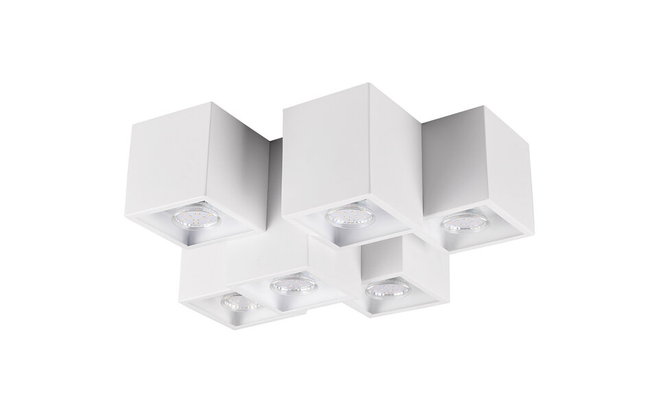 HLW LED LED Ceiling Lamp - Ceiling Lighting - Trion Ferry - GU10 Fitting - 6 Lights - Rectangular - Matte White - Aluminum