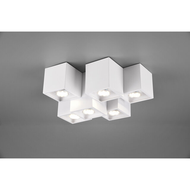 HLW LED LED Ceiling Lamp - Ceiling Lighting - Trion Ferry - GU10 Fitting - 6 Lights - Rectangular - Matte White - Aluminum