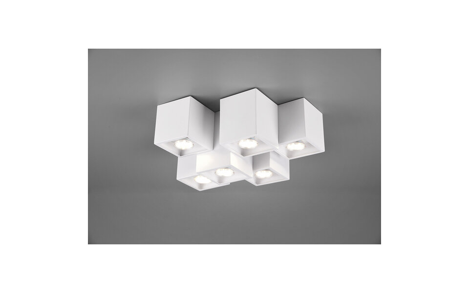 HLW LED LED Ceiling Lamp - Ceiling Lighting - Trion Ferry - GU10 Fitting - 6 Lights - Rectangular - Matte White - Aluminum