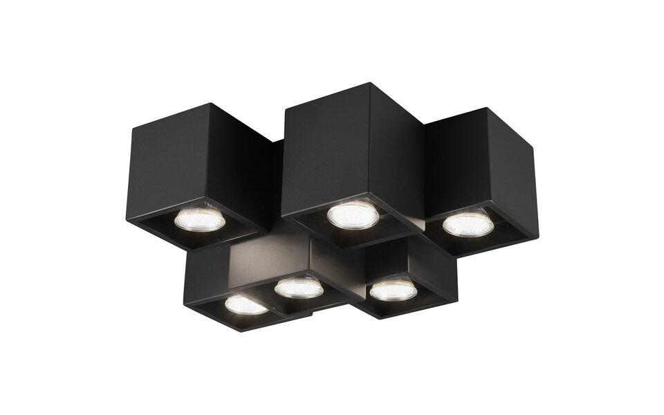 HLW LED LED Ceiling Lamp - Ceiling Lighting - Trion Ferry - GU10 Fitting - 6 Lights - Rectangular - Matte Black - Aluminum