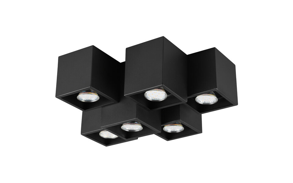 HLW LED LED Plafondlamp - Plafondverlichting - Trion Ferry - GU10 Fitting - 6-lichts - Rechthoek - Mat Zwart - Aluminium