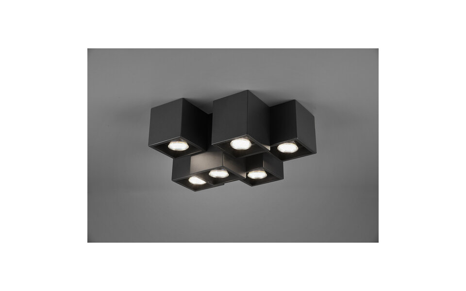 HLW LED LED Plafondlamp - Plafondverlichting - Trion Ferry - GU10 Fitting - 6-lichts - Rechthoek - Mat Zwart - Aluminium