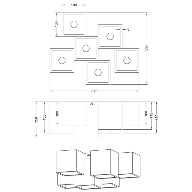 HLW LED LED Ceiling Lamp - Ceiling Lighting - Trion Ferry - GU10 Fitting - 6 Lights - Rectangular - Matte Black - Aluminum