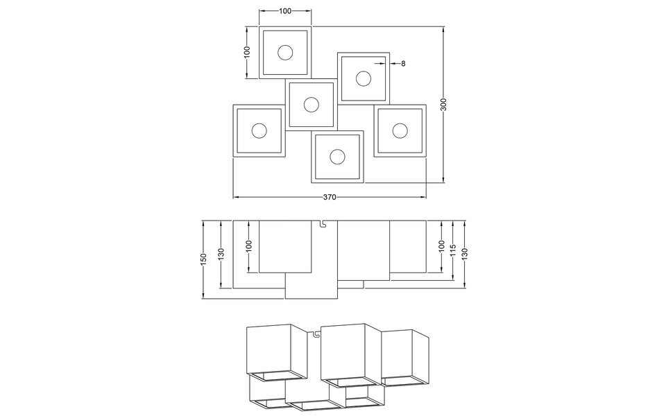 HLW LED LED Ceiling Lamp - Ceiling Lighting - Trion Ferry - GU10 Fitting - 6 Lights - Rectangular - Matte Black - Aluminum