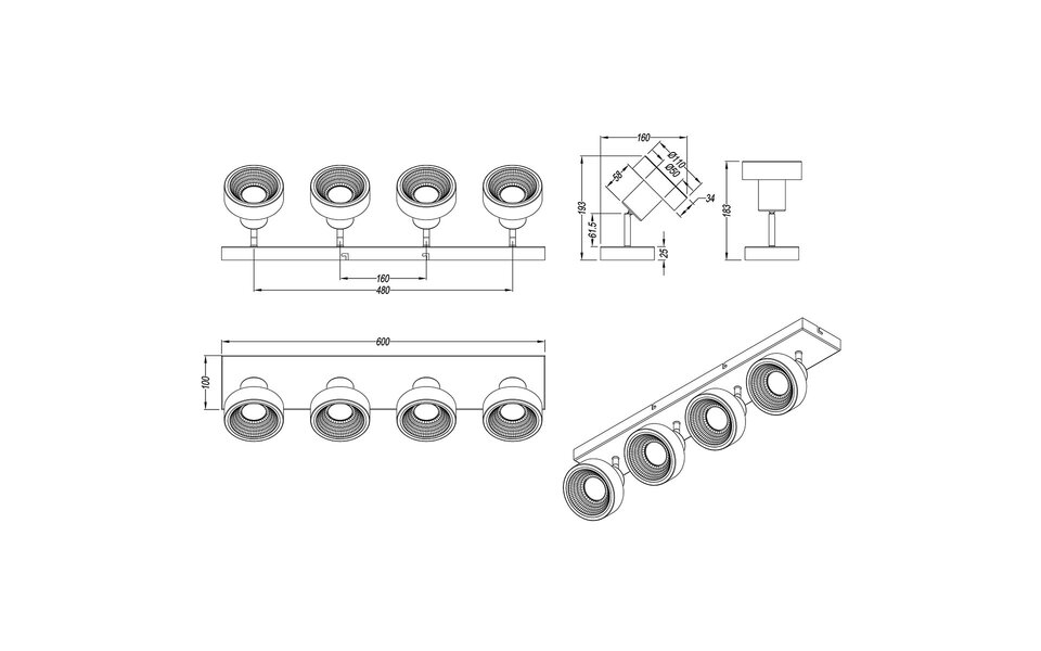 HLW LED LED Plafondspot - Trion Leonida - GU10 Fitting - 4-lichts - Rechthoek - Mat Nikkel - Aluminium