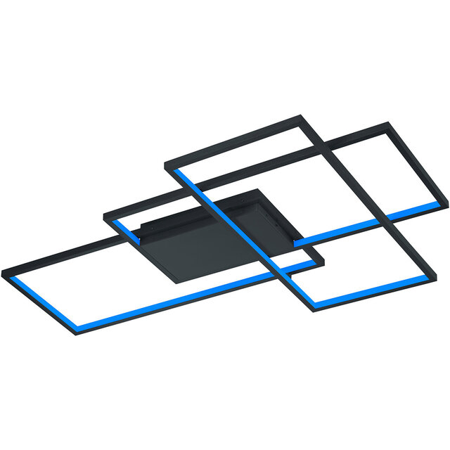 HLW LED LED Plafondlamp WiZ - Smart LED - Plafondverlichting - Trion Tiagi - 40W - Aanpasbare Kleur - RGBW - Afstandsbediening - Dimbaar - Rechthoek - Mat Antraciet - Aluminium