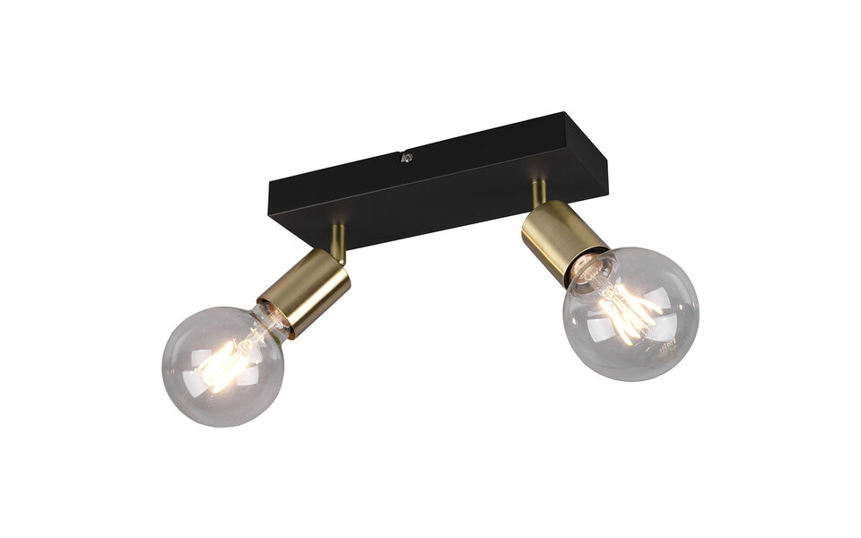 HLW LED LED Plafondspot - Trion Zuncka - E27 Fitting - 2-lichts - Rechthoek - Mat Zwart/Goud - Aluminium