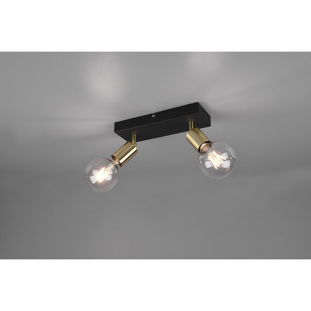 HLW LED LED Plafondspot - Trion Zuncka - E27 Fitting - 2-lichts - Rechthoek - Mat Zwart/Goud - Aluminium
