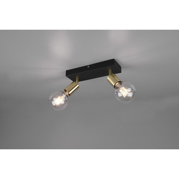 HLW LED LED Plafondspot - Trion Zuncka - E27 Fitting - 2-lichts - Rechthoek - Mat Zwart/Goud - Aluminium HLW LED LED Plafondspot - Trion Zuncka - E27 Fitting - 2-lichts - Rechthoek - Mat Zwart/Goud - Aluminium