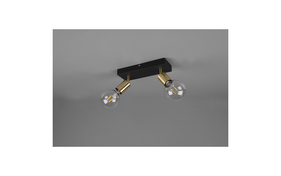 HLW LED LED Plafondspot - Trion Zuncka - E27 Fitting - 2-lichts - Rechthoek - Mat Zwart/Goud - Aluminium