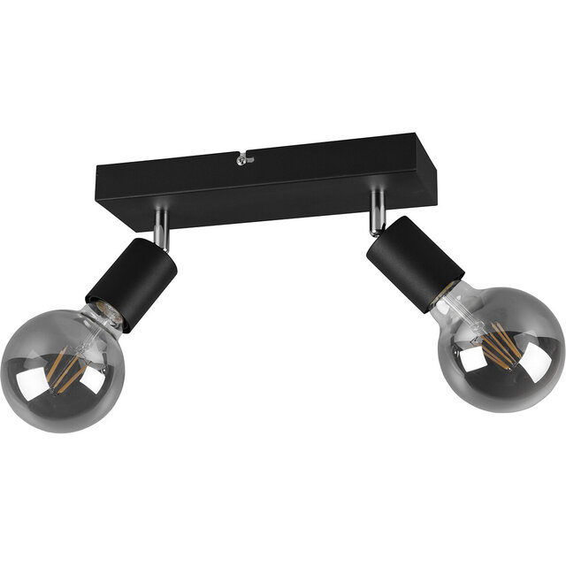 Mat zwarte LED plafondspot met 2 lampen en E27 fitting geschikt tot 40W