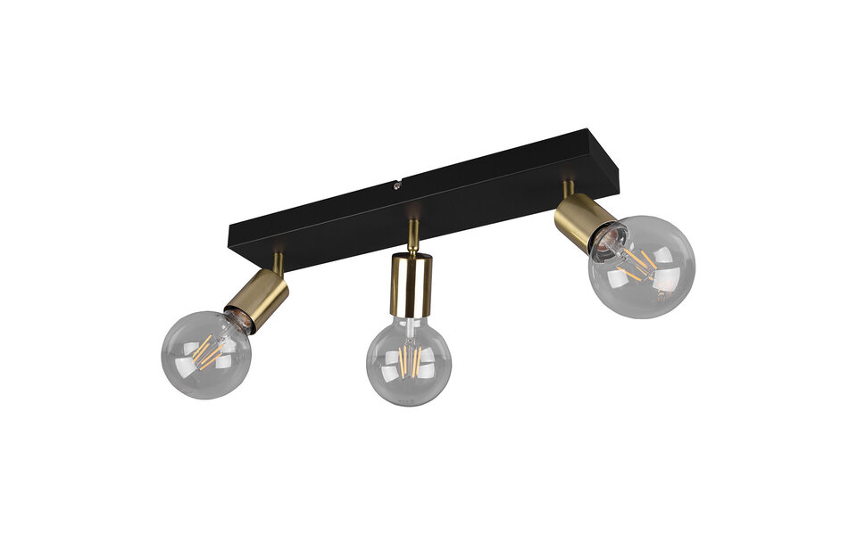 HLW LED LED Plafondspot - Trion Zuncka - E27 Fitting - 3-lichts - Rechthoek - Mat Zwart/Goud - Aluminium HLW LED LED Plafondspot - Trion Zuncka - E27 Fitting - 3-lichts - Rechthoek - Mat Zwart/Goud - Aluminium