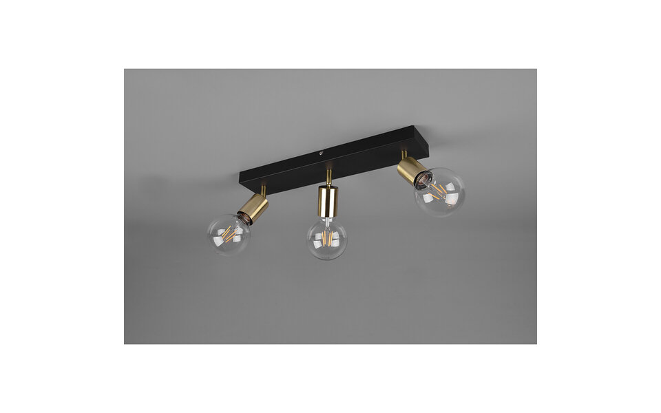HLW LED LED Ceiling Spotlight - Trion Zuncka - E27 Fitting - 3-light - Rectangular - Matte Black/Gold - Aluminum HLW LED LED Ceiling Spotlight - Trion Zuncka - E27 Fitting - 3-light - Rectangular - Matte Black/Gold - Aluminum