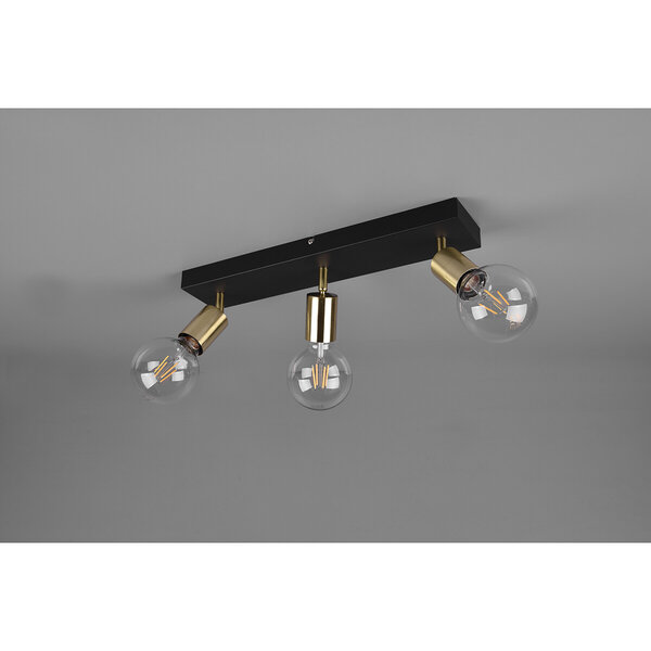 HLW LED LED Plafondspot - Trion Zuncka - E27 Fitting - 3-lichts - Rechthoek - Mat Zwart/Goud - Aluminium HLW LED LED Plafondspot - Trion Zuncka - E27 Fitting - 3-lichts - Rechthoek - Mat Zwart/Goud - Aluminium