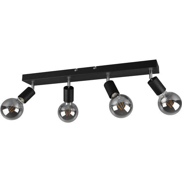 Mat zwarte aluminium plafondspot met 4 E27 fittingen voor binnenverlichting tot 40W