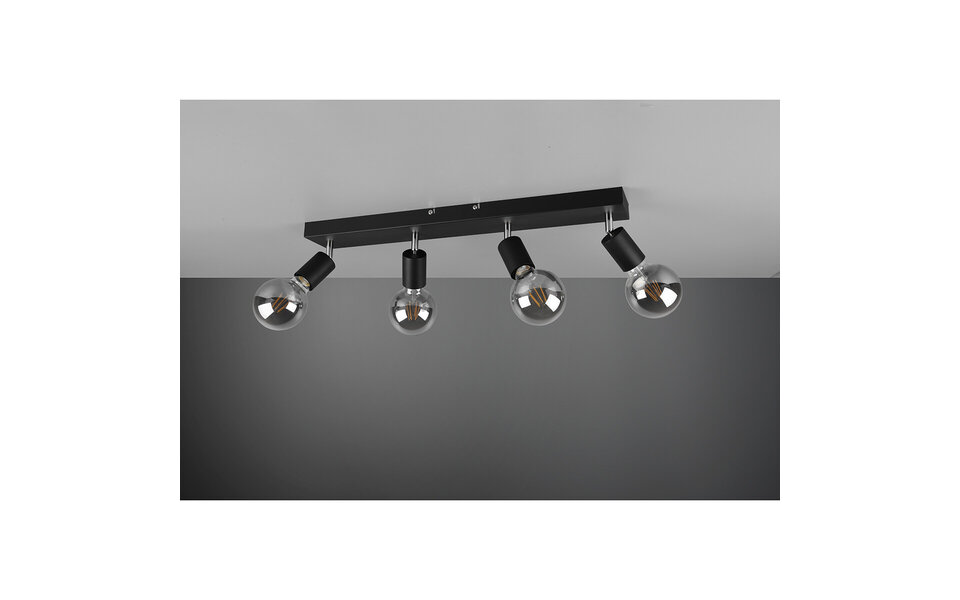 HLW LED LED Plafondspot - Trion Zuncka - E27 Fitting - 4-lichts - Rechthoek - Mat Zwart - Aluminium