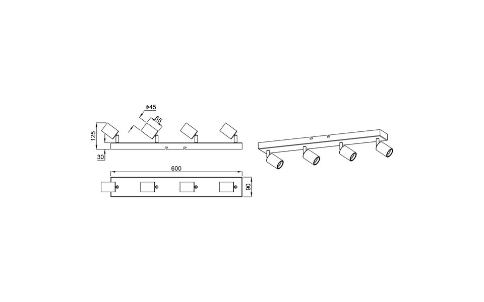 HLW LED LED Plafondspot - Trion Zuncka - E27 Fitting - 4-lichts - Rechthoek - Mat Zwart - Aluminium